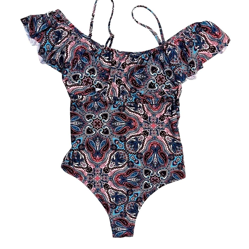 Altar’d State ruffle paisley one-piece bathing suit medium